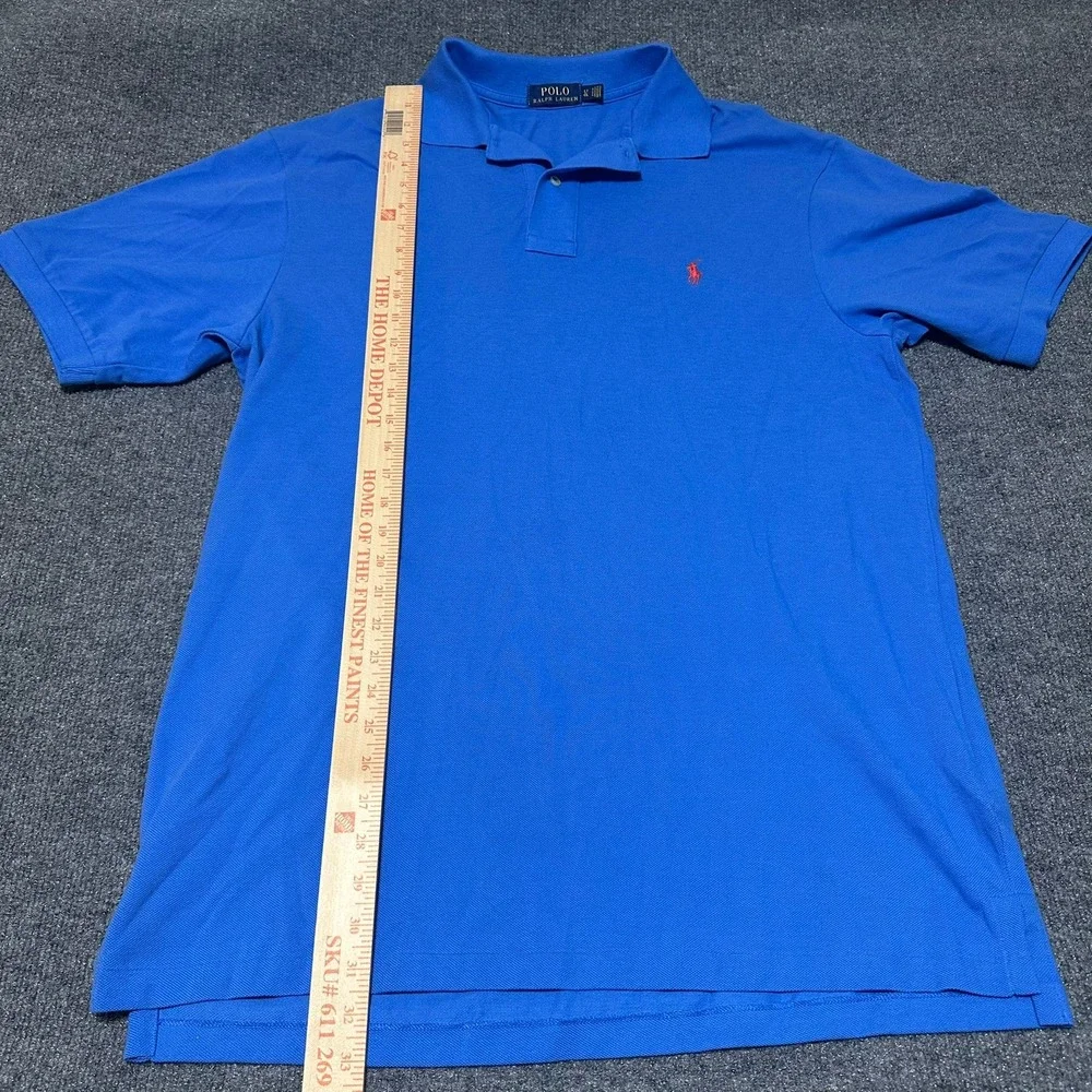 Polo Ralph Lauren Mens Blue Short Sleeve Polo Shirt Large Tall LT Orange Pony